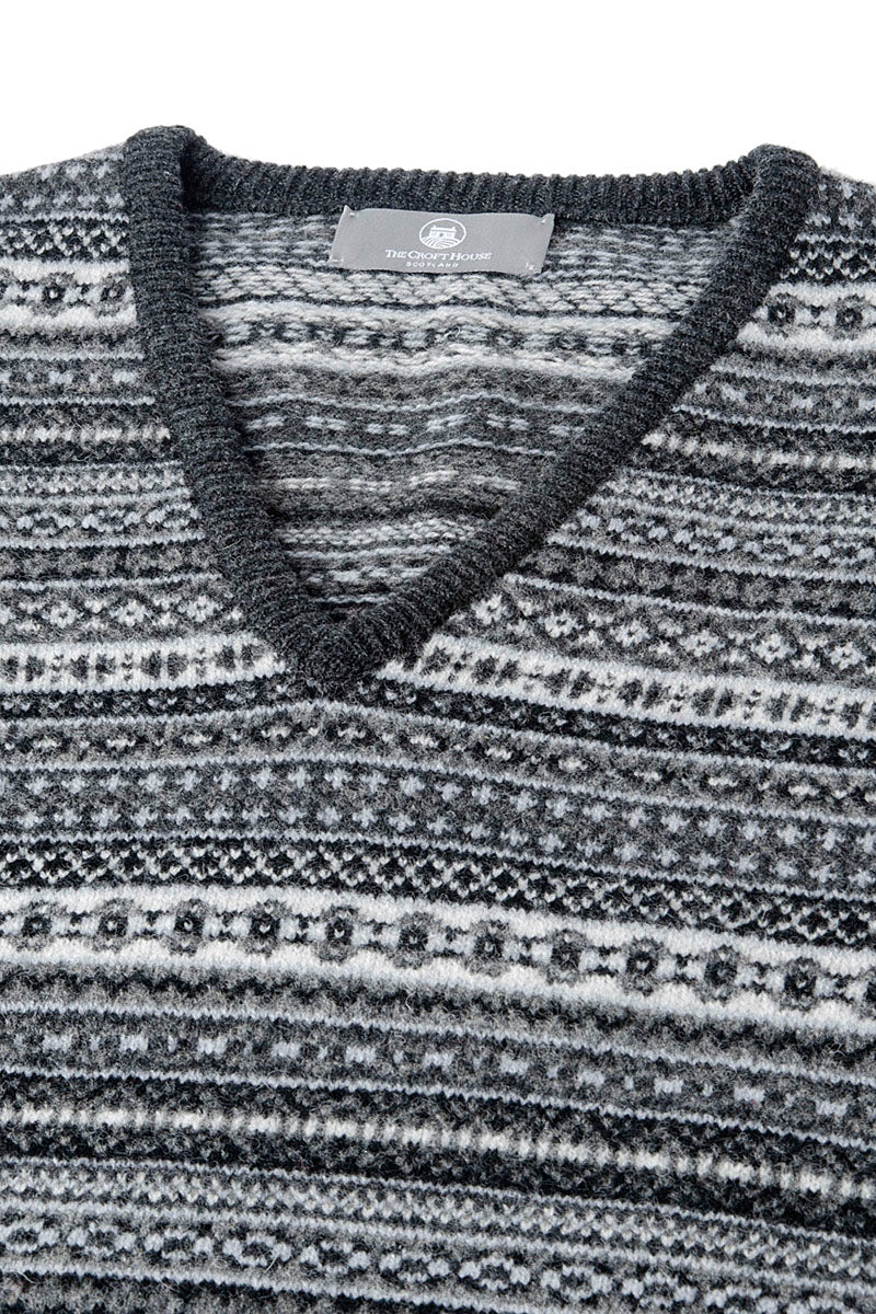 Mens Grey fair isle sleeveless jumper sweater vest. slipover