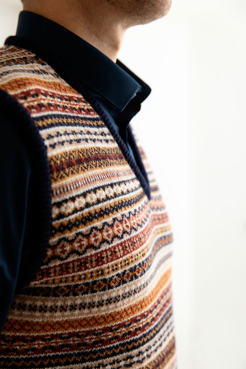 mens fair isle tank top slip over sweater vest sleeveless jumper navy gold