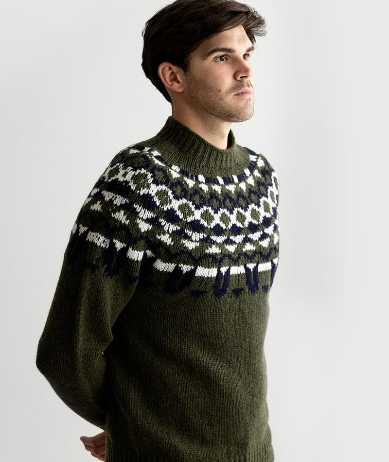 mens fair isle sweater green wool brodgar yoke scotland