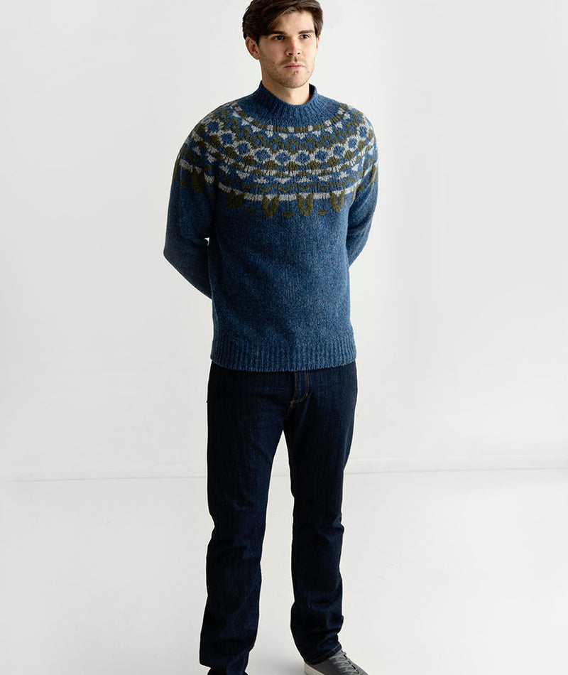 mens fair isle sweater shetland wool scottish blue brodgar