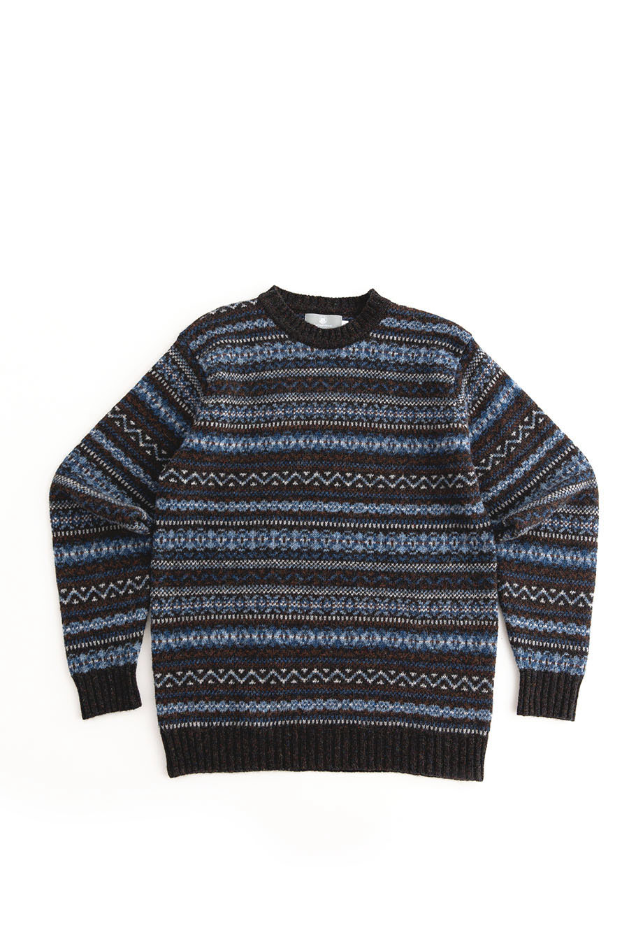 Mens fair isle wool jumper sweater blue brown kinnaird midnight