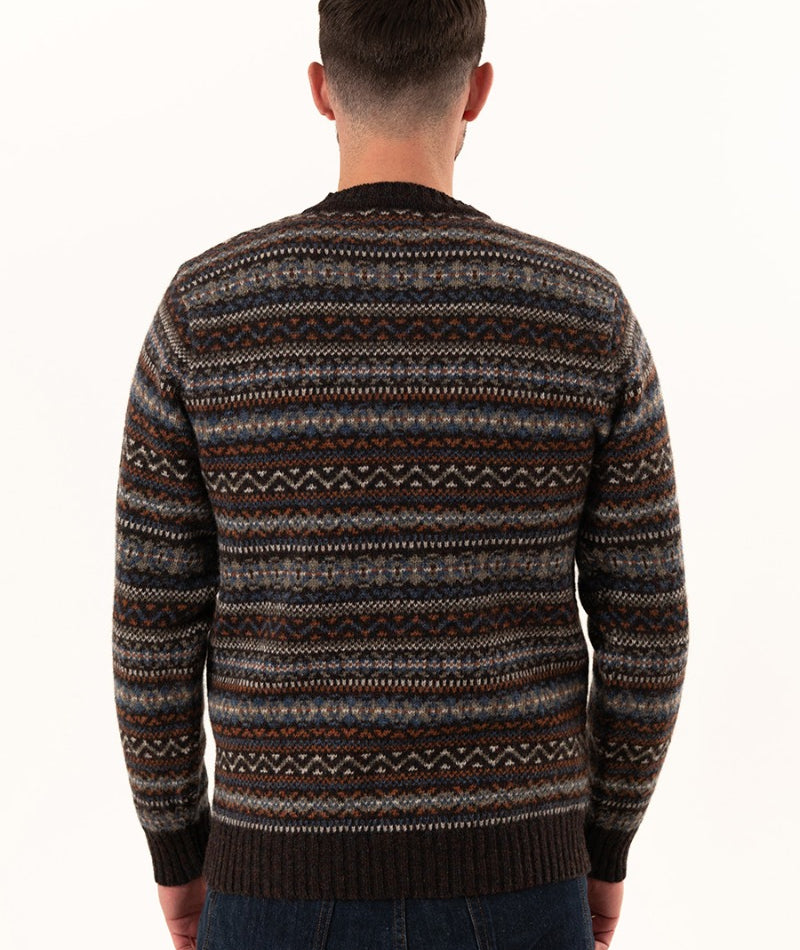 mens fair isle wool jumper sweater brown rust blue kinnaird