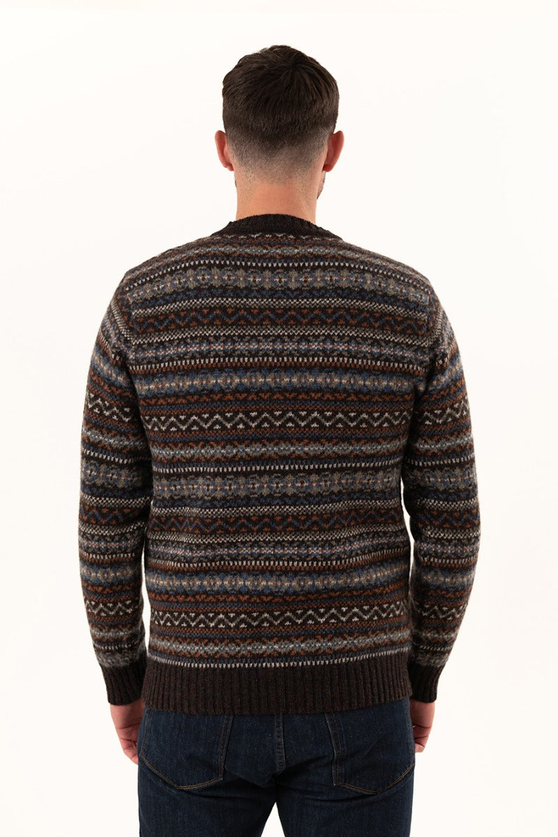 mens fair isle wool jumper sweater brown rust blue kinnaird