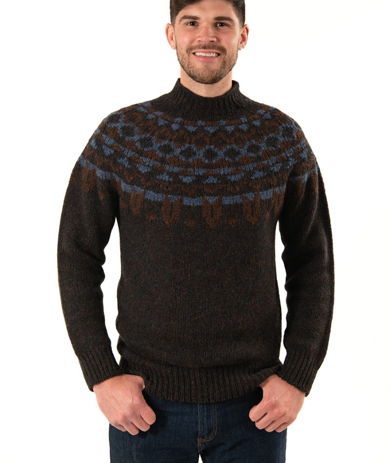 mens fair isle wool sweater jumper brown blue brodgar