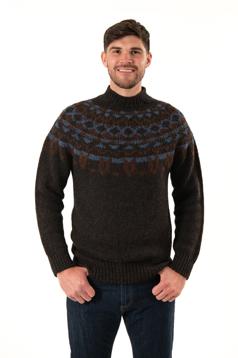 mens fair isle wool sweater jumper brown blue brodgar