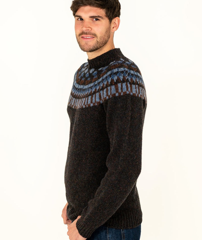 mens warm fair isle jumper sweater chunky brown blue staffa yoke