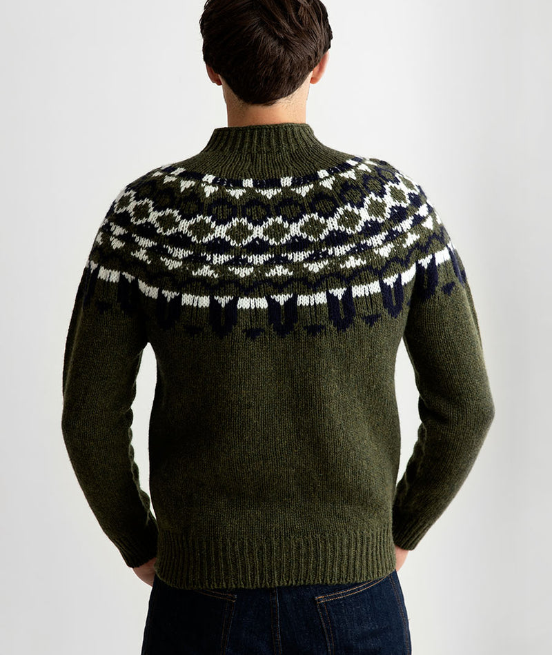 mens brodgar yoke fair isle jumper sweater green