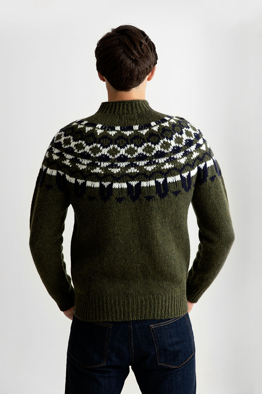 mens brodgar yoke fair isle jumper sweater green