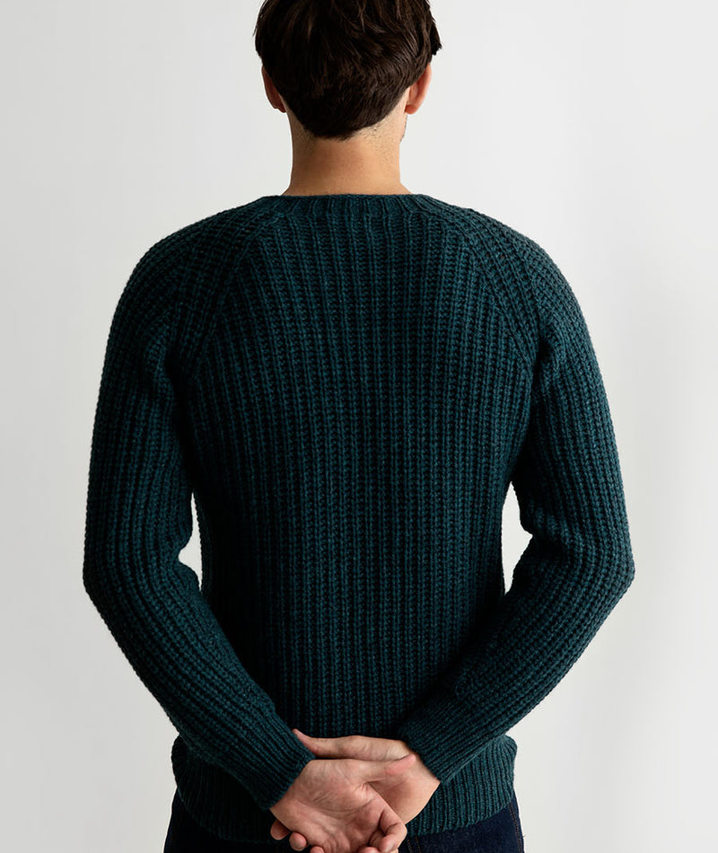 mens geelong lambswool fisherman rib jumper sweater teal