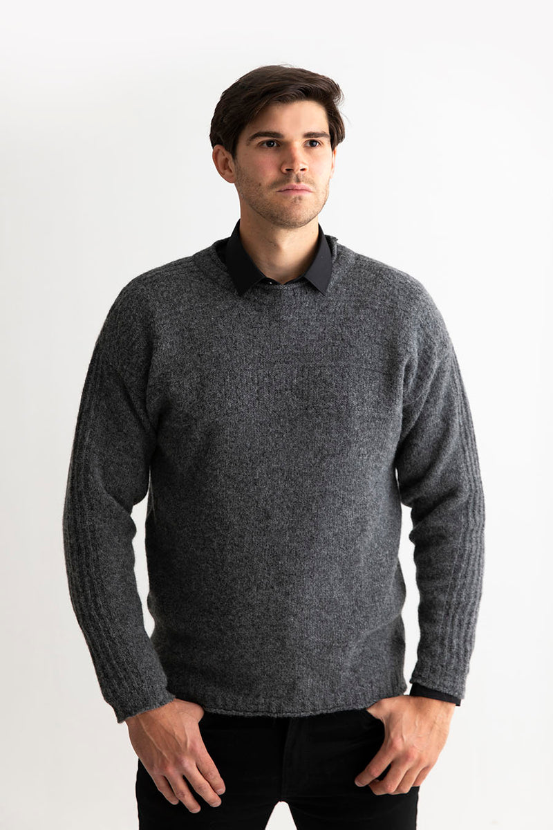 Mens gansey jumper sweater grey guernsey shetland wool 