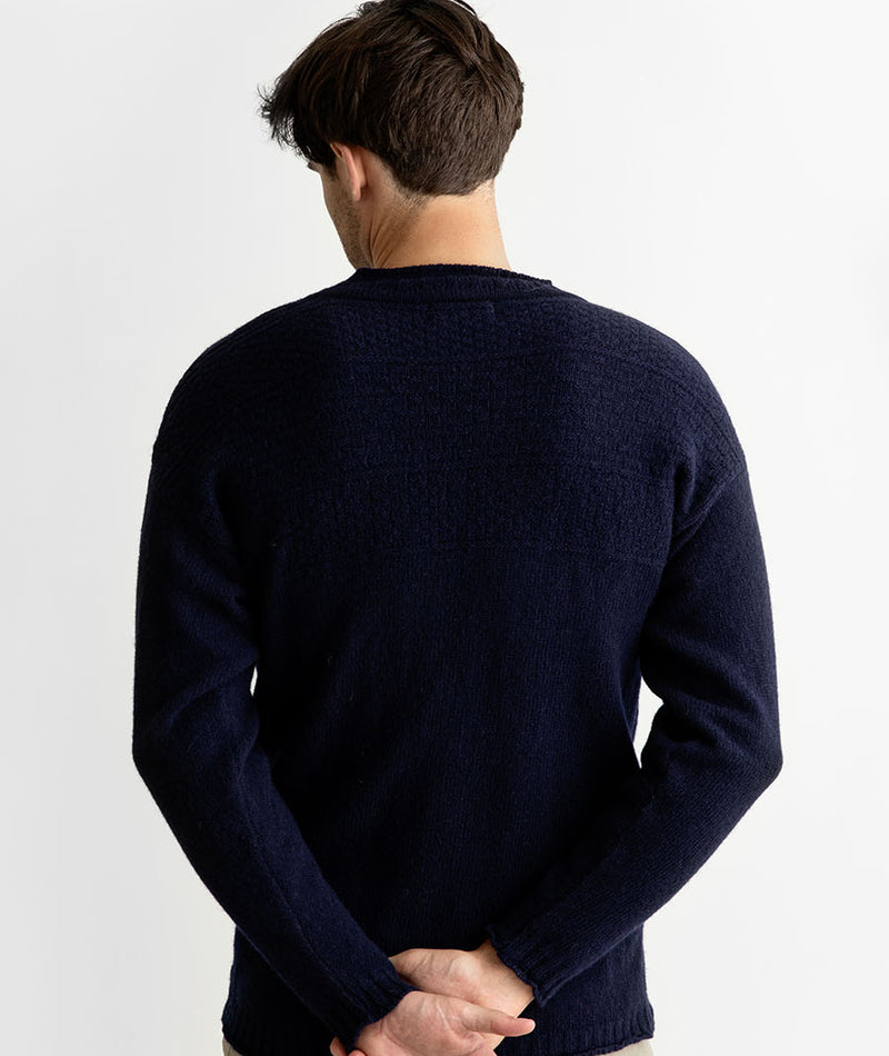 Mens gansey jumper guernsey sweater navy blue shetland wool 