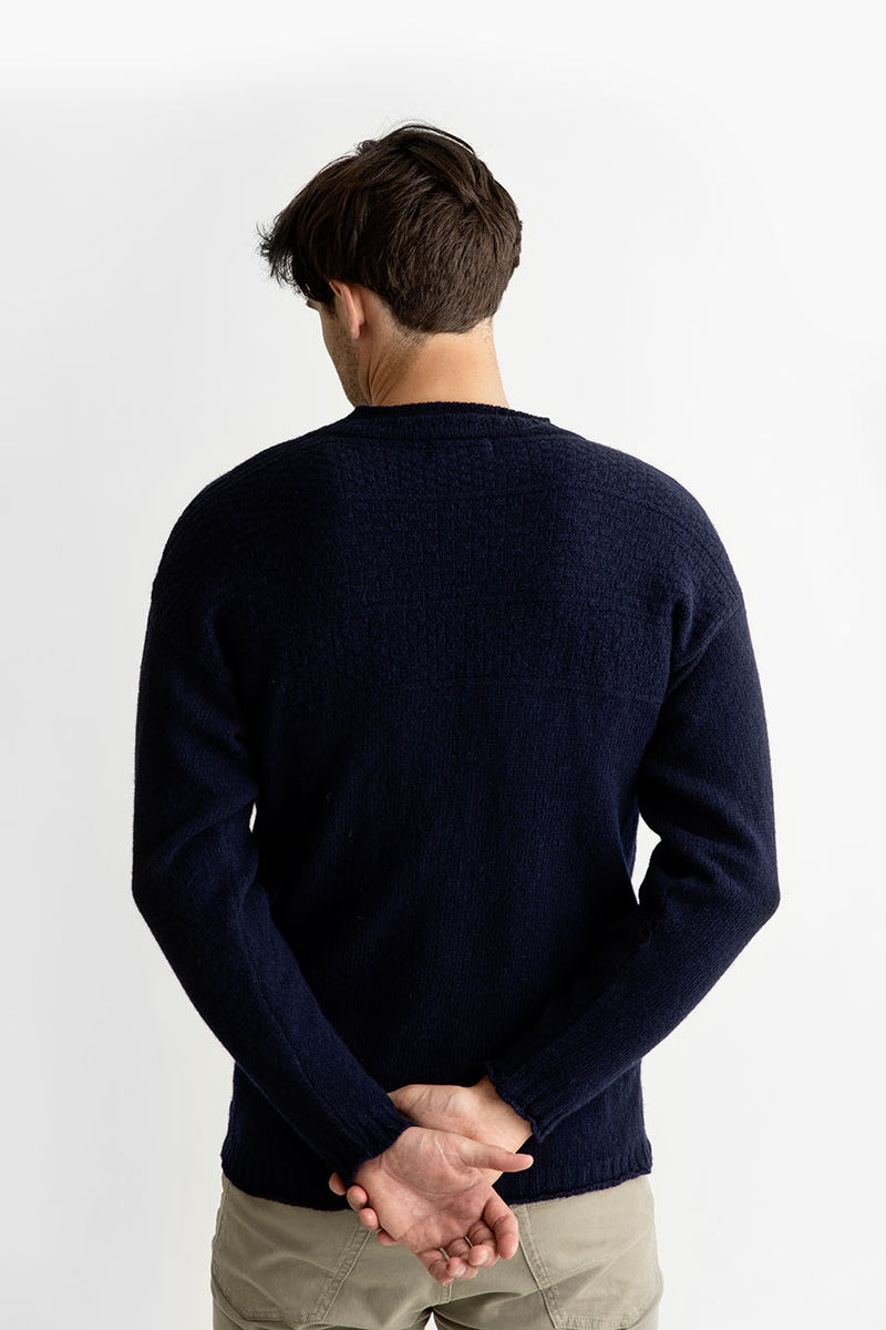 Mens gansey jumper guernsey sweater navy blue shetland wool 
