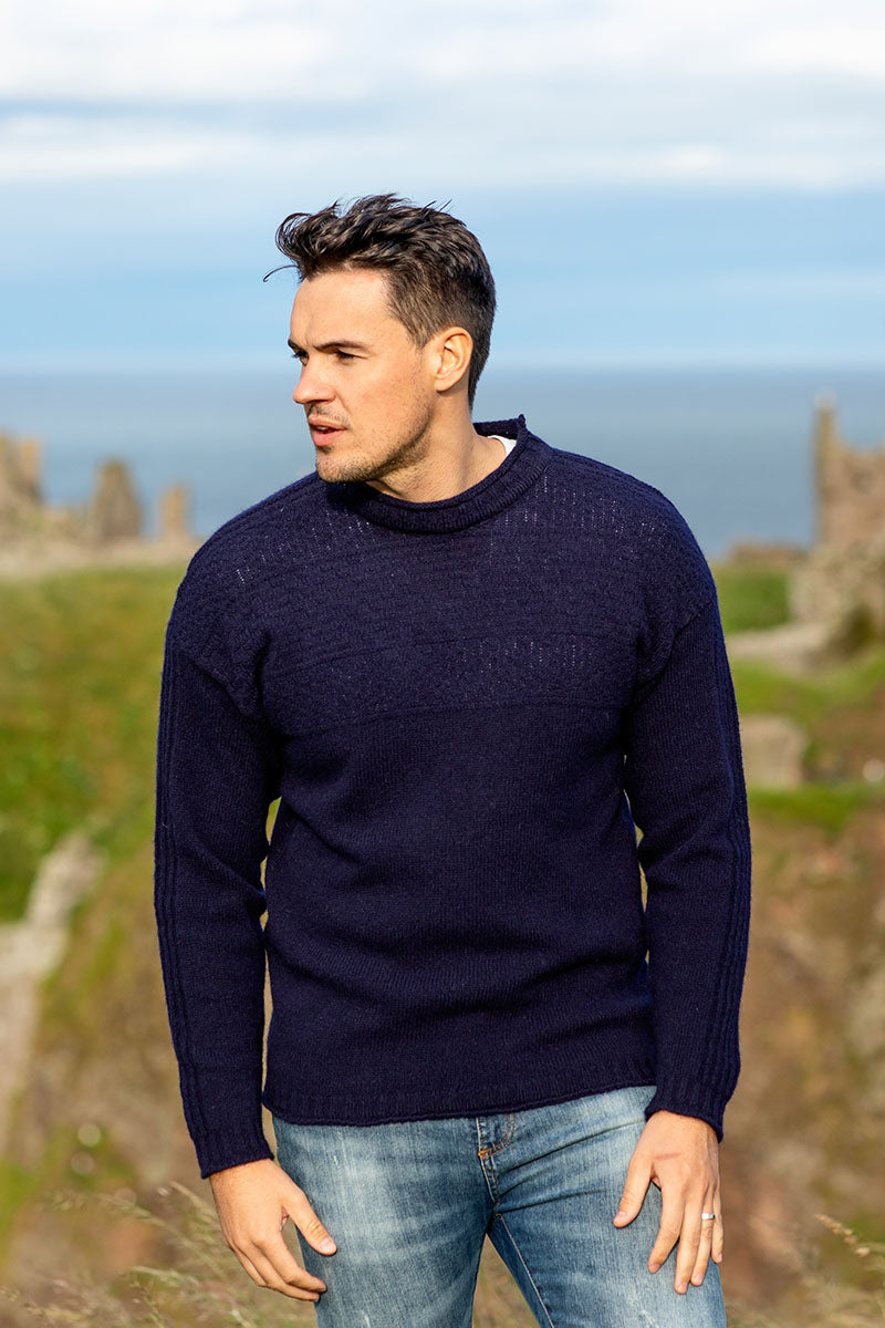 Mens "Breakwater" Shetland Gansey Jumper in navy