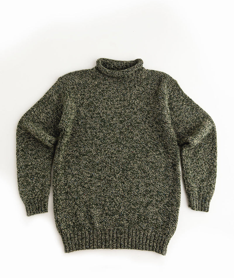 mens green marl wool jumper sweater roll neck