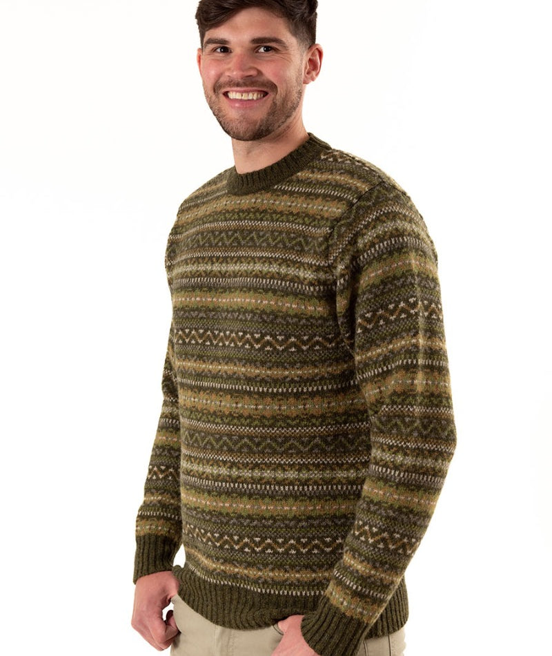 mens green fair isle sweater jumper shetland wool kinnaird