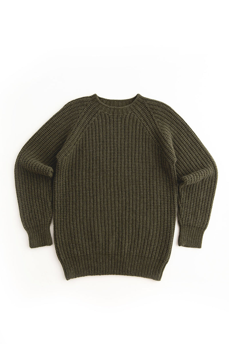 mens green fisherman rib jumper sweater soft lambs wool geelong khaki