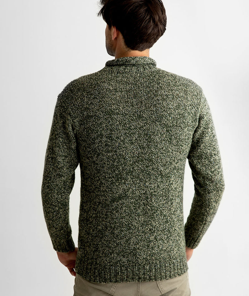mens roll neck jumper sweater green chunky wool