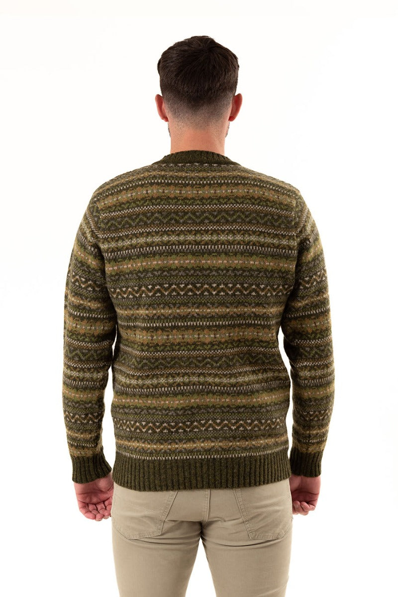 mens green shetland wool fair isle jumper sweater kinnaird