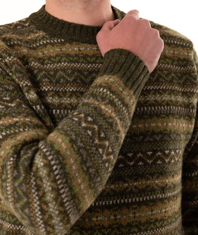 mens green wool fair isle jumper sweater scottish kinnaird