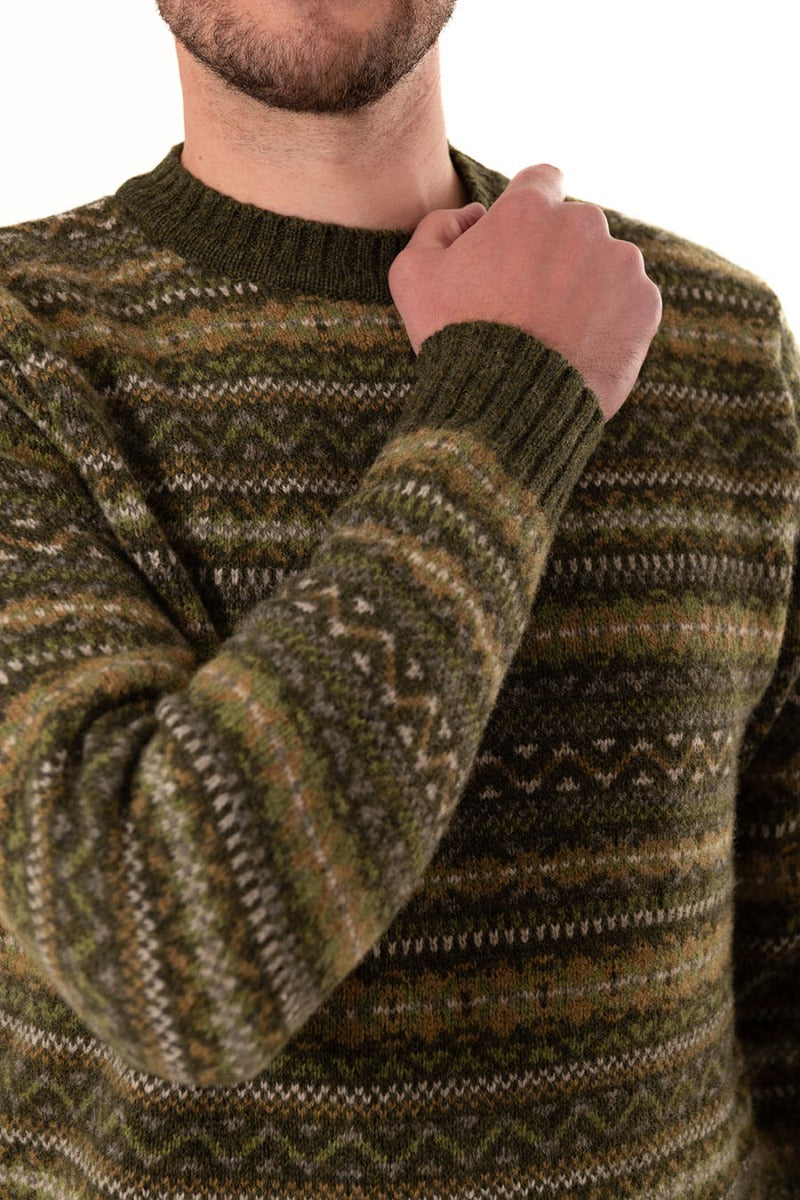 mens green wool fair isle jumper sweater scottish kinnaird
