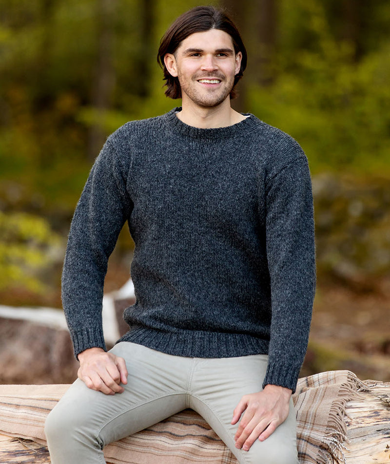 mens mid grey chunky crew round neck wool jumper sweater