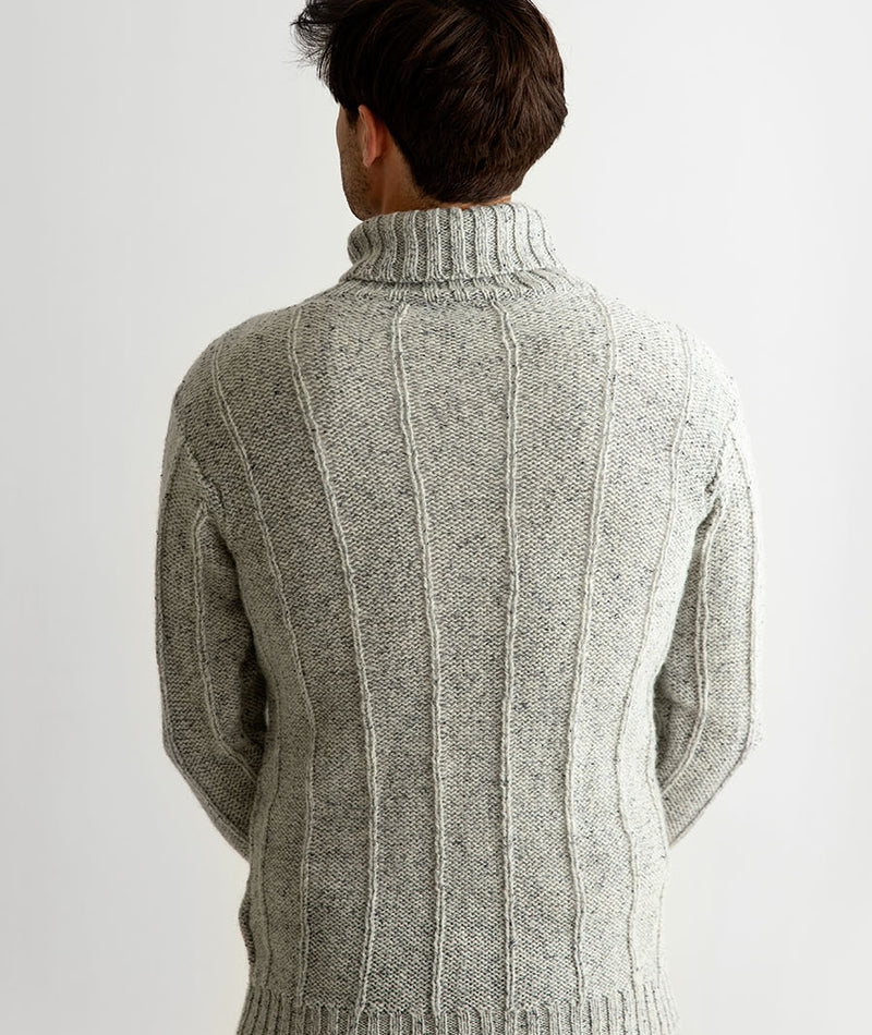 mens grey scottish wool polo neck jumper sweater back