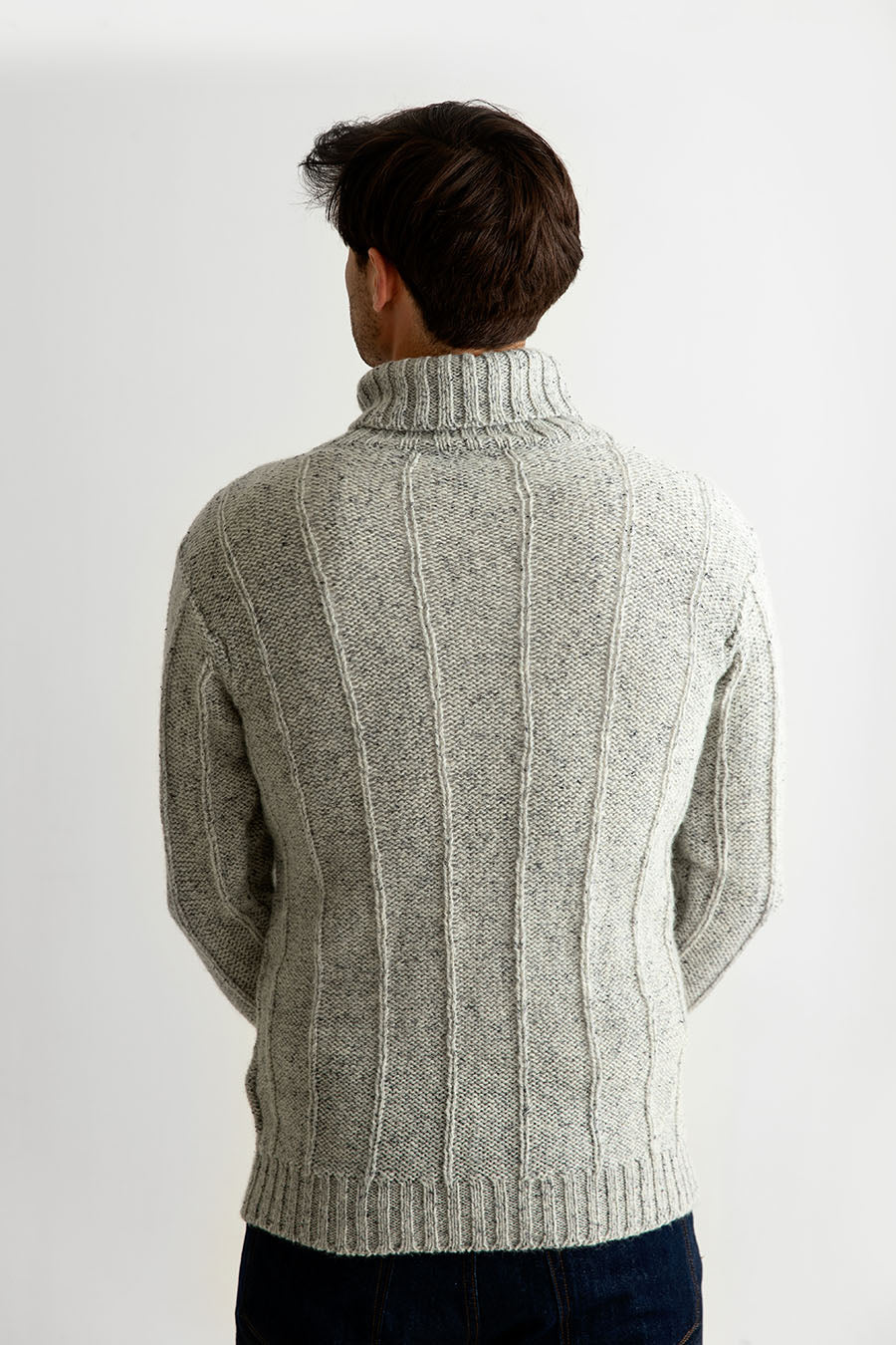 mens grey scottish wool polo neck jumper sweater back