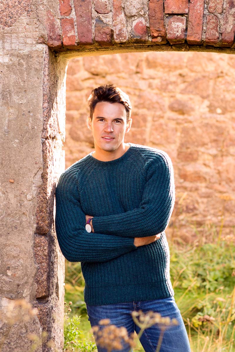 Mens teal ribbed lambs wool jumper chunky sweater 