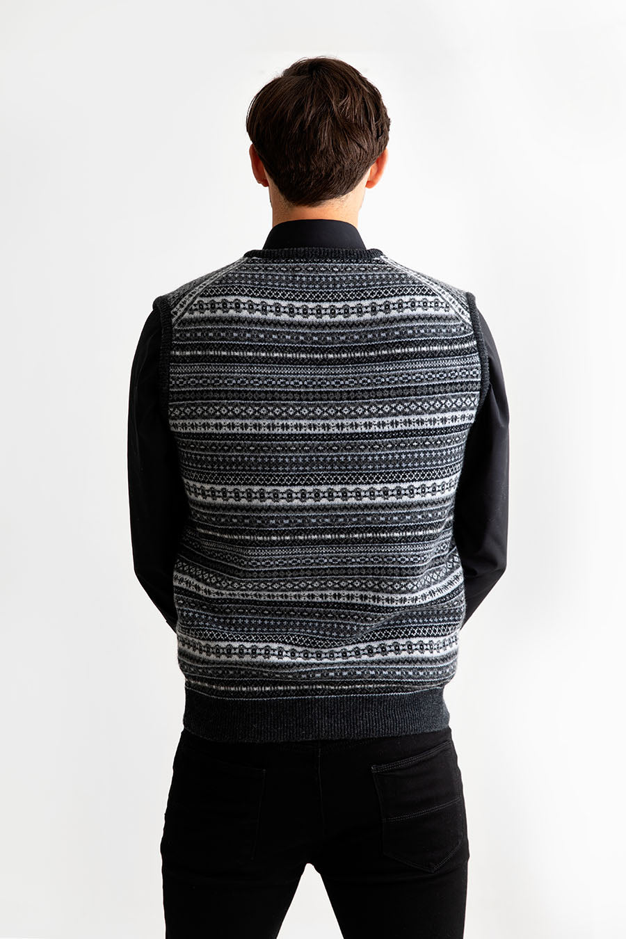 Mens Grey fair isle sleeveless jumper sweater vest. tank top