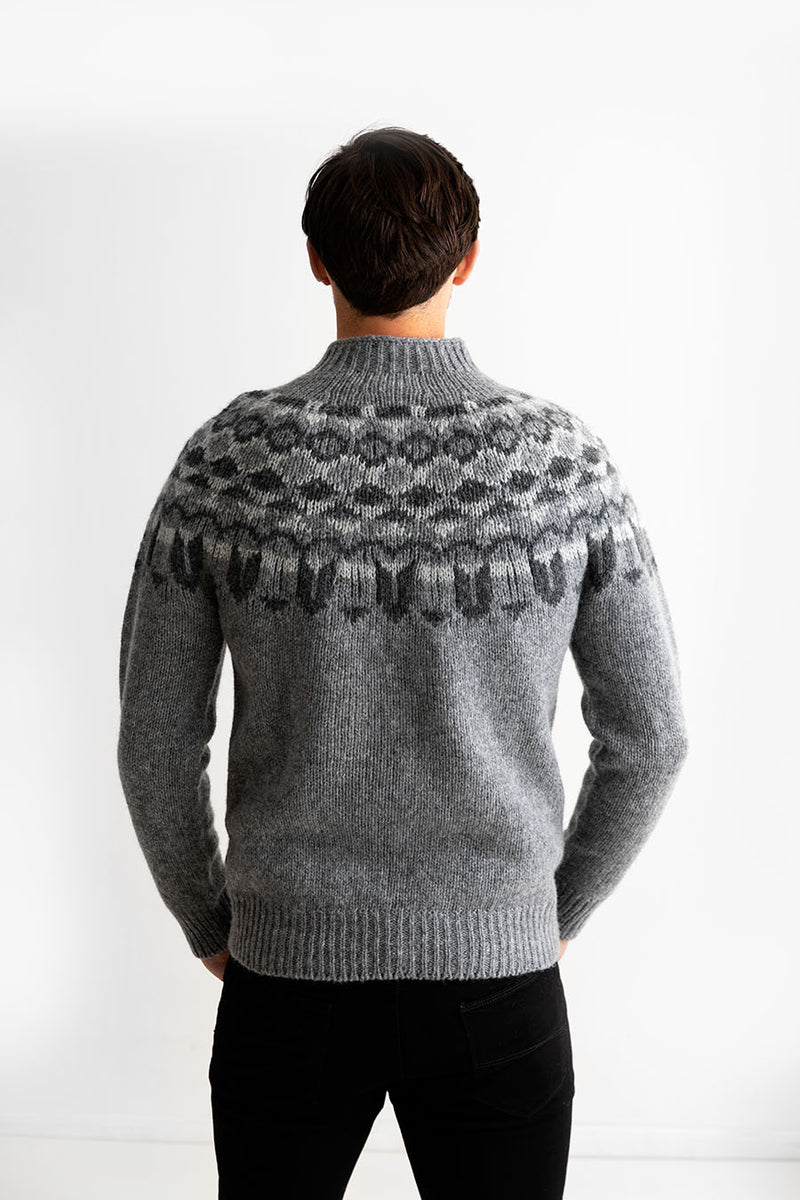 Mens grey fair isle jumper sweater brodgar