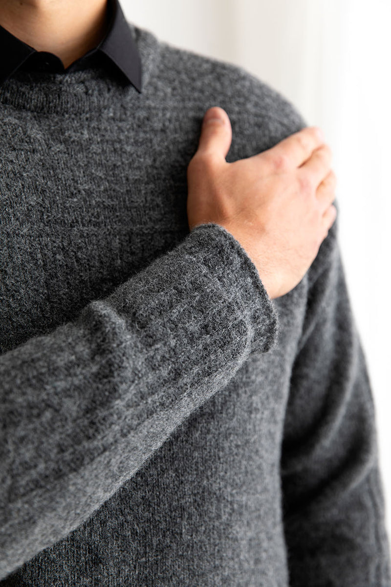 Mens shetland wool gansey jumper sweater grey gray