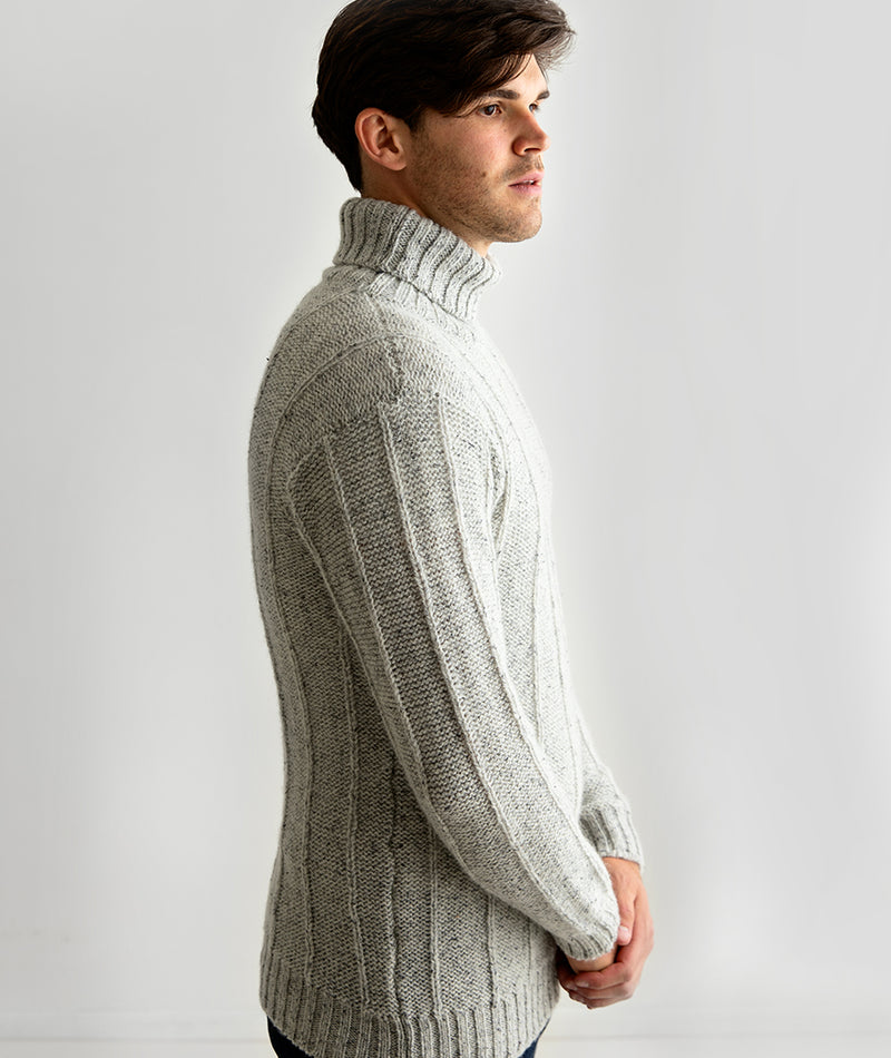 mens grey scottish wool polo turtle neck jumper sweater