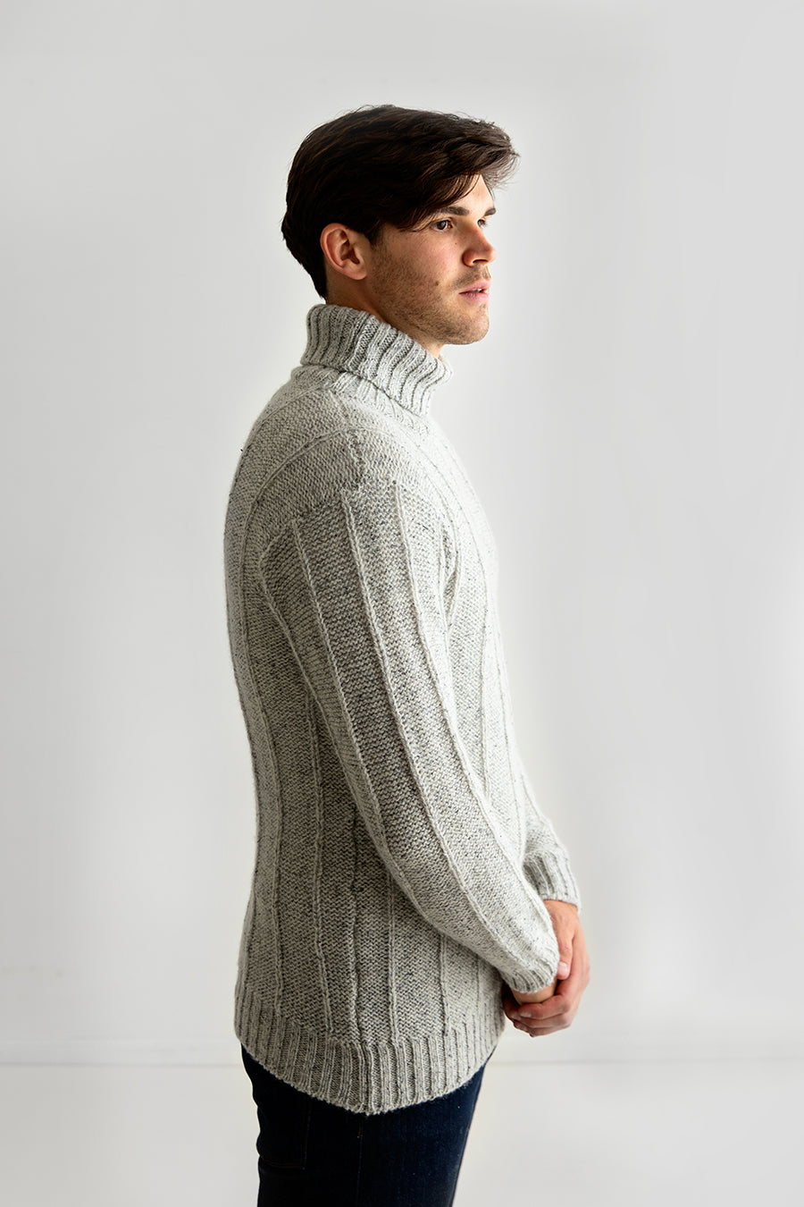 mens grey scottish wool polo turtle neck jumper sweater