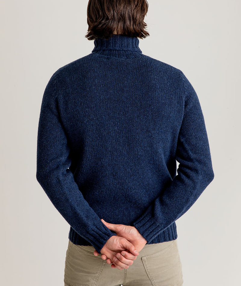 mens lambs wool navy blue polo neck jumper turtle neck sweater