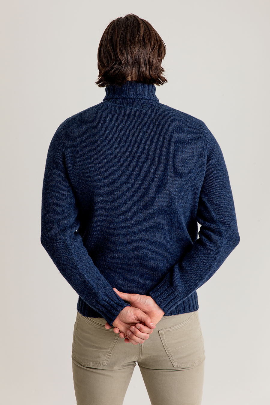 mens lambs wool navy blue polo neck jumper turtle neck sweater