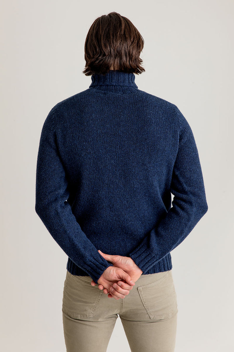 mens lambs wool navy blue polo neck jumper turtle neck sweater