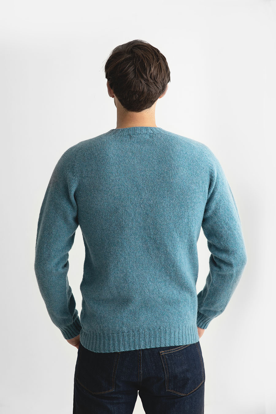 mens shetland jumper light teal blue