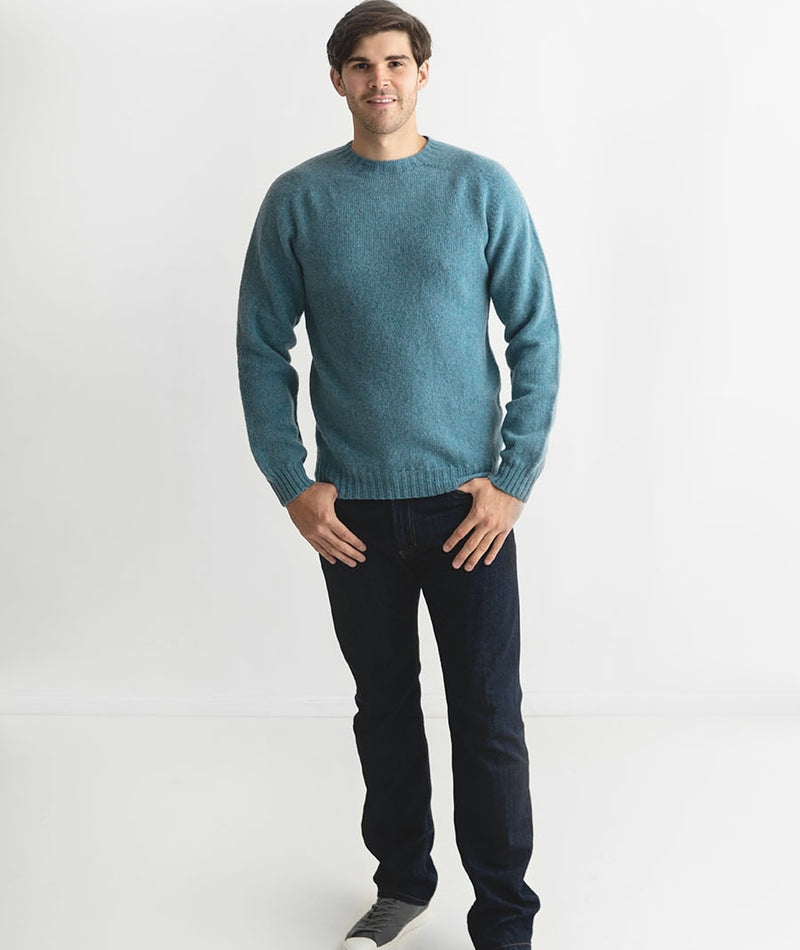 mens shetland jumper sweater light teal blue wool
