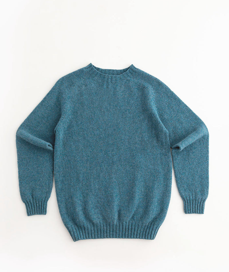 mens light teal wool shetland jumper sweater saddle shoulder