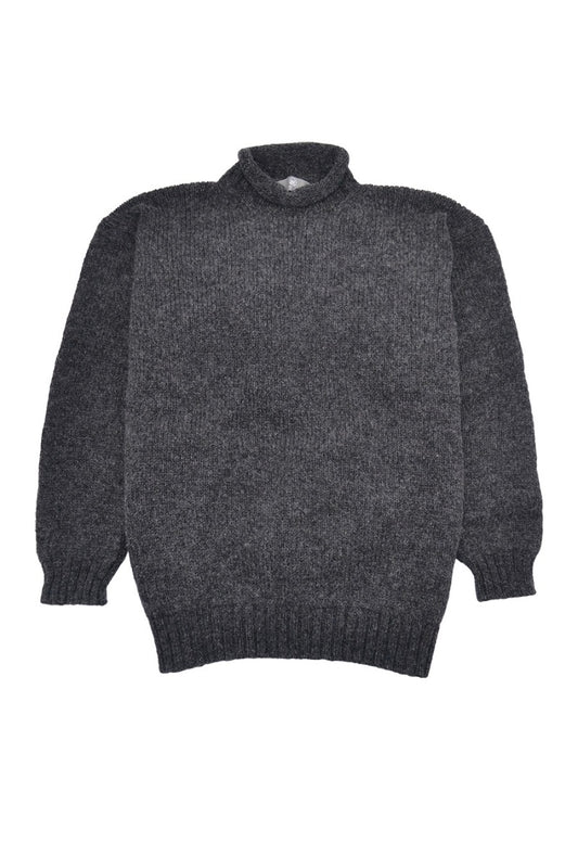 Mens mid grey jumper chunky wool roll neck
