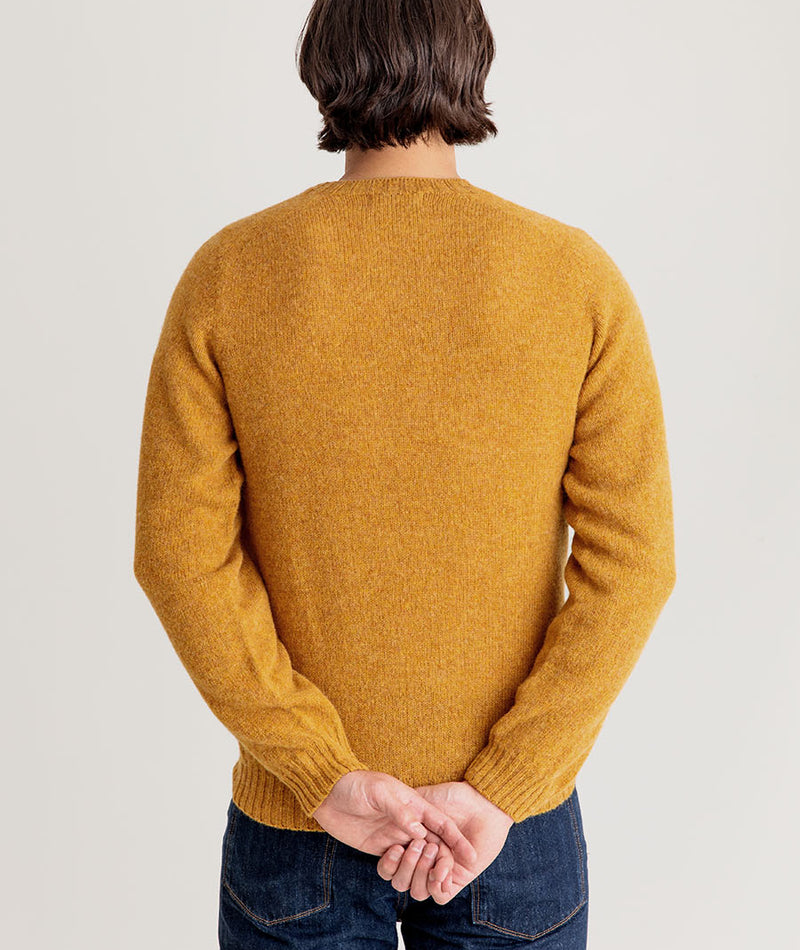 mens mustard yellow shetland wool sweater jumper cummin