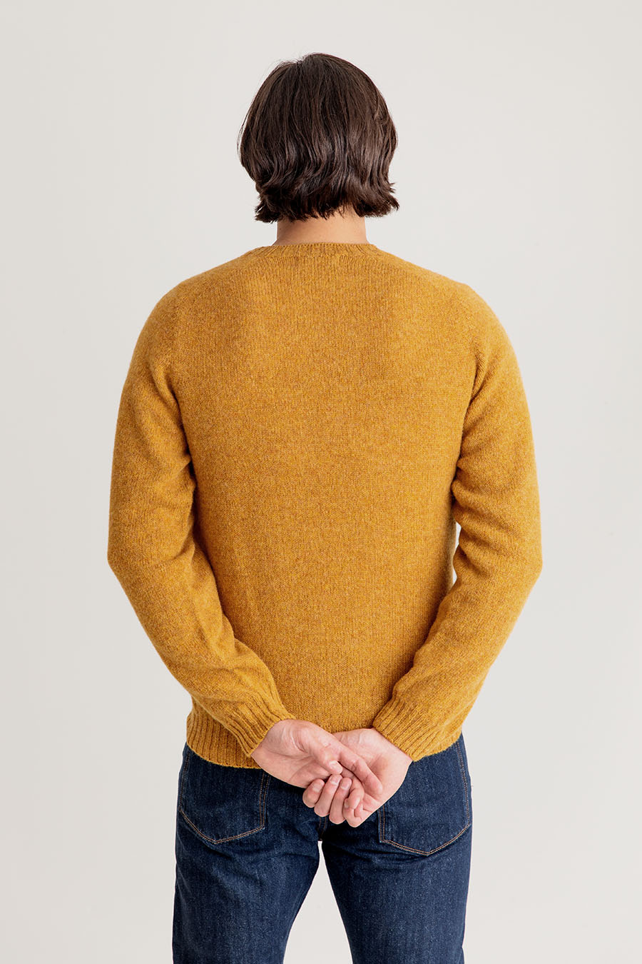 mens mustard yellow shetland wool sweater jumper cummin