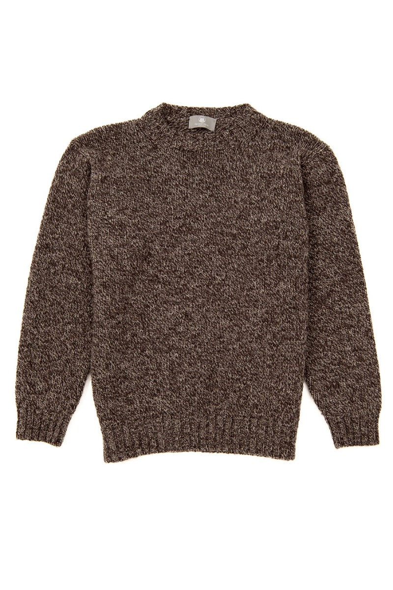 mens natural brown marl chunky crew neck jumper