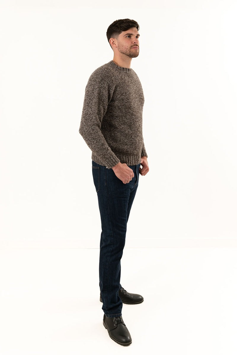 mens natural wool jumper sweater crew neck brown marl