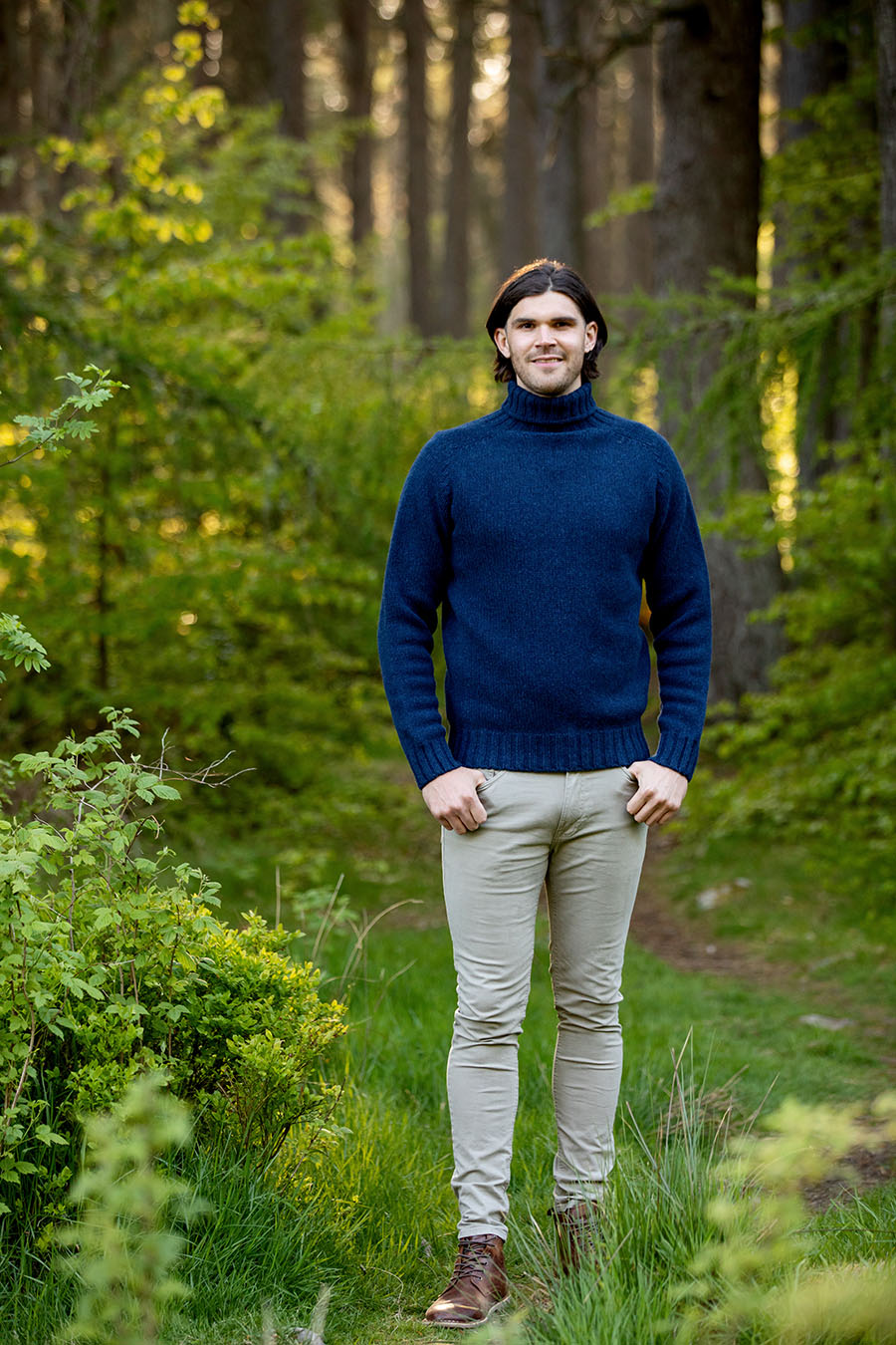 mens navy blue polo neck jumper turtle sweater chunky lambs wool