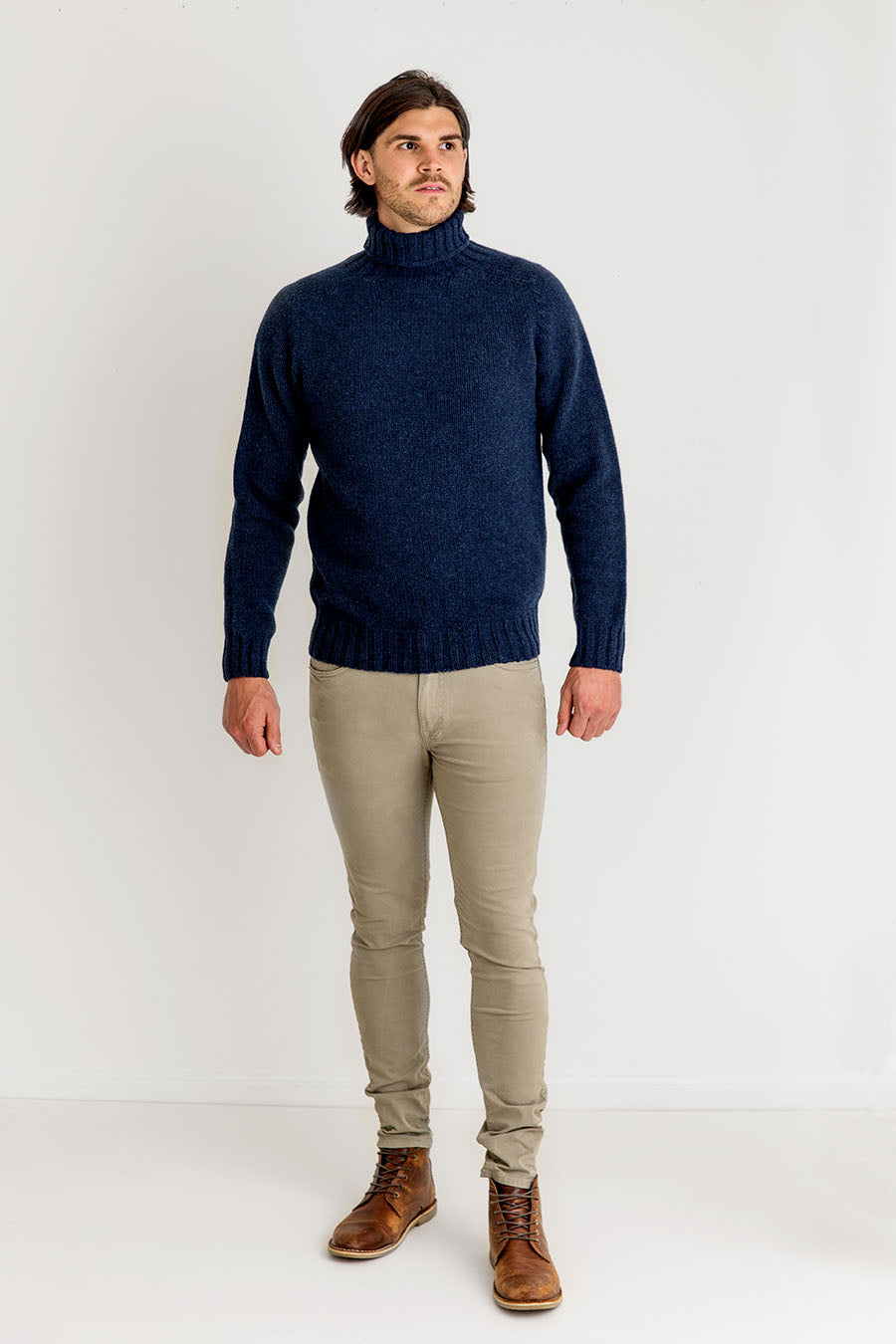mens navy blue polo neck wool jumper sweater 