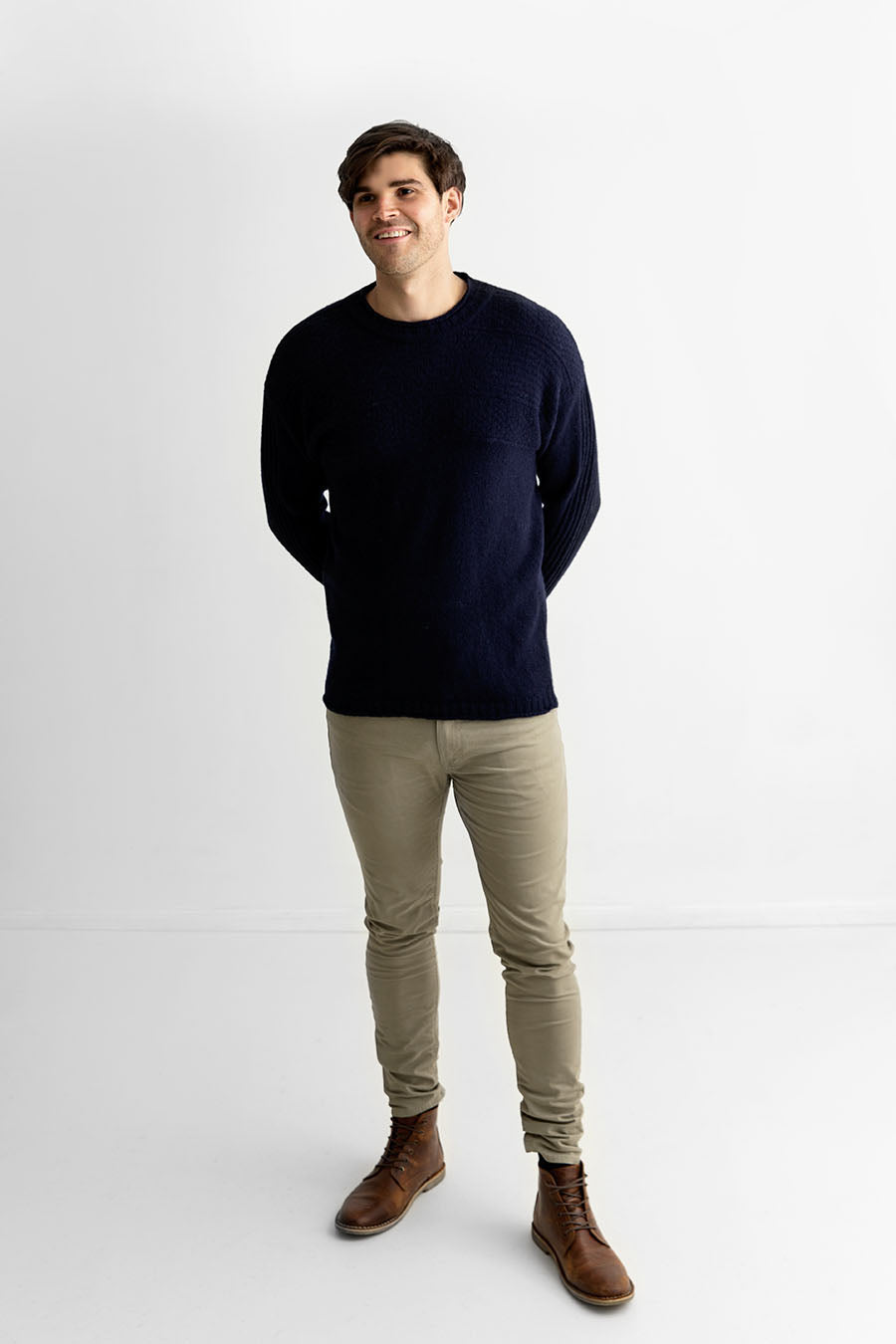 Mens wool gansey guernsey jumper sweater navy blue breakwater