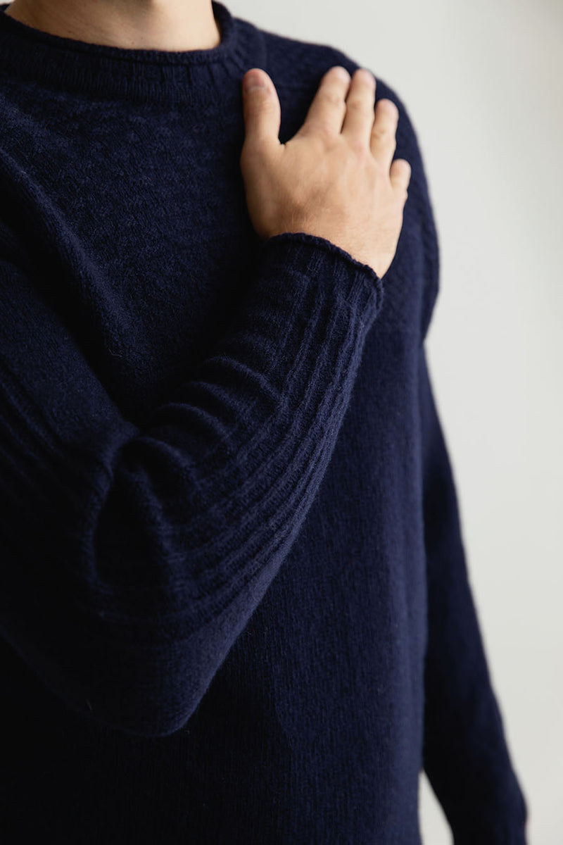 Mens wool navy blue gansey guernsey jumper sweater breakwater