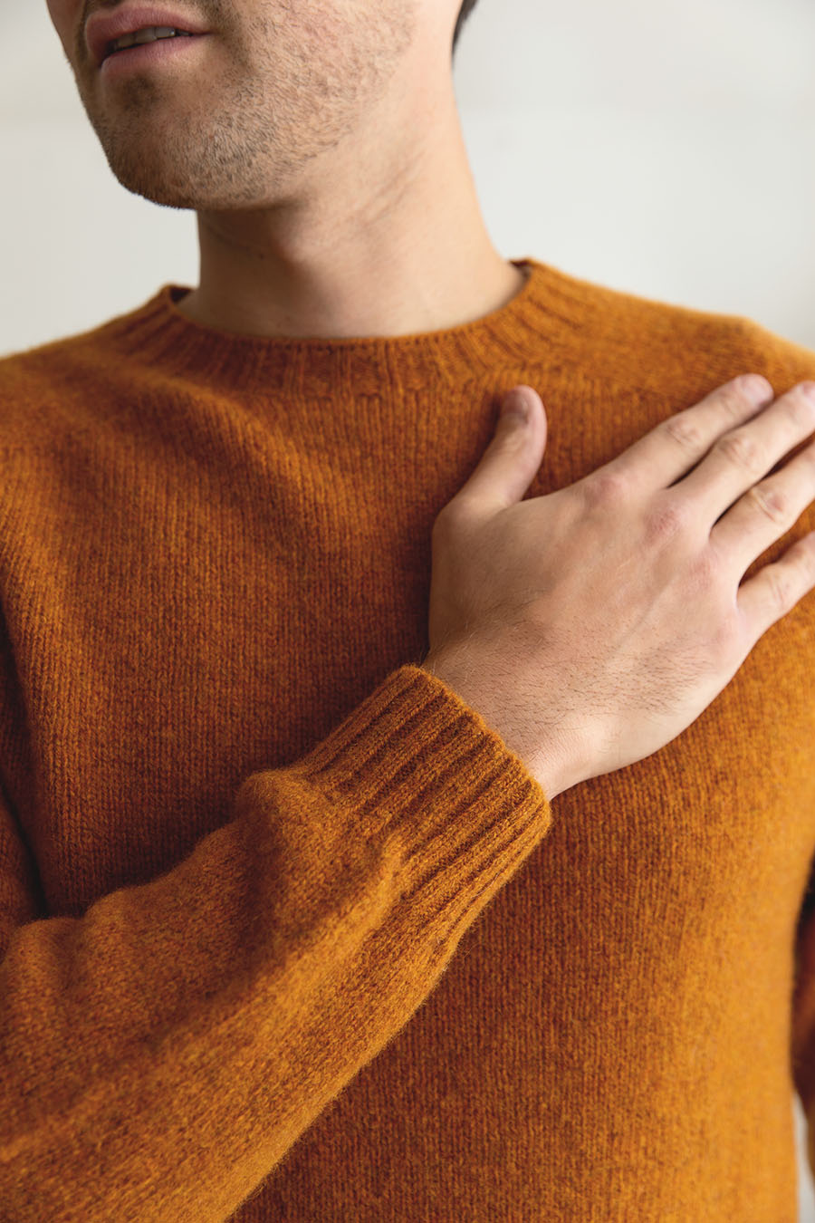 mens orange shetland wool jumper sweater saddle shoulder cu