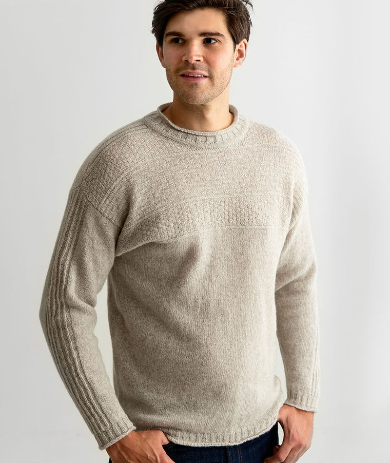Mens putty beige gansey shetland wool jumper sweater guernsey 